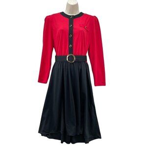 Tabby of California Dress Womens M/L Red Black Belted‎ Pockets Vintage 80s